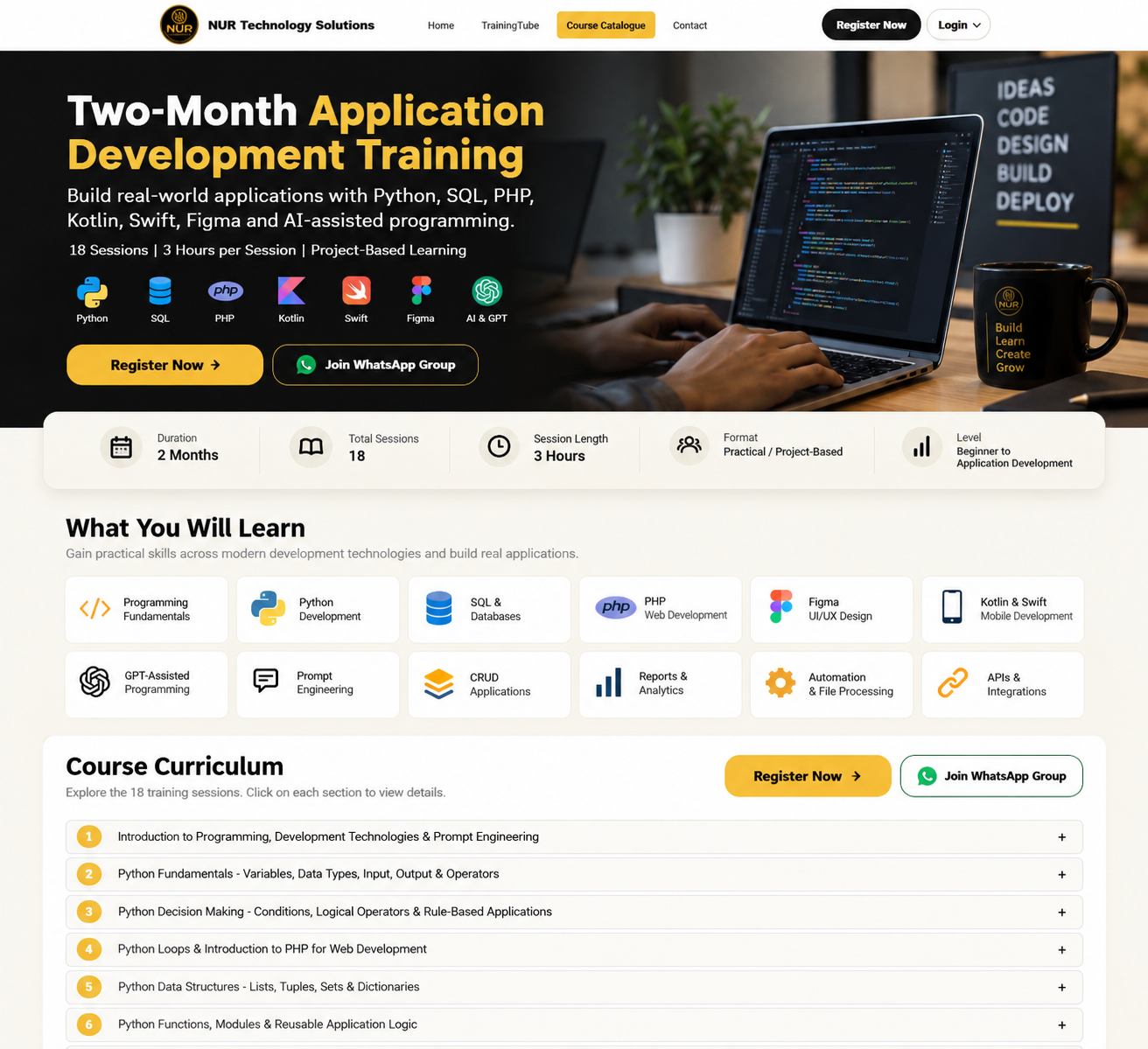 Application development training workspace